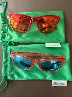 Kids Red Transparent KNOCKAROUND Sunglasses with Mirrored Lenses. Two pair.